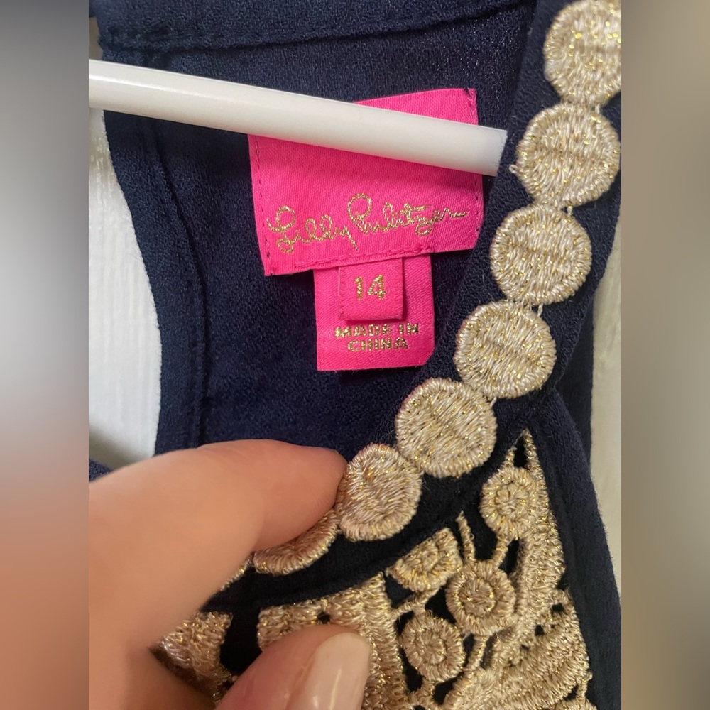 Lilly Pulitzer Dress Girl’s Size 14 Shift Navy Lace Preppy Resortwear Spring - Picture 4 of 8